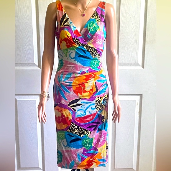 Lauren Ralph Lauren Dresses & Skirts - Lauren Ralph Lauren colorful tropical floral faux wrap bodycon dress size M NWOT